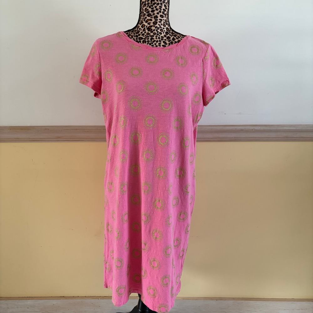 Boden Coralie Pink Gold Sunburst Metallic T-Shirt Dress US 10L UK‎ 14L WW237